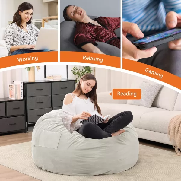 imageSweetcrispy Bean Bag Chair for Adults Oversized Beanbag for Gaming Reading Foam Filled Couch Furniture with Soft Removable Cover Giant Round Comfy Sofa for Living Room Bedroom College Dorm 4 FeetGrey