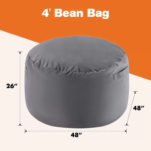 imageSweetcrispy Bean Bag Chair for Adults Oversized Beanbag for Gaming Reading Foam Filled Couch Furniture with Soft Removable Cover Giant Round Comfy Sofa for Living Room Bedroom College Dorm 4 FeetDark Grey