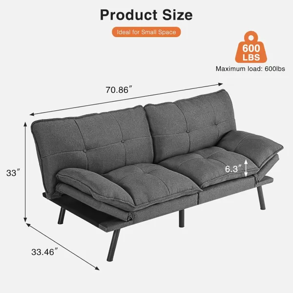 imageSweetcrispy Comfortable Futon Sofa Bed Convertible Adjustable Sofa Bed Couch Memory Foam Futon Set Loveseat for Efficient Home and Office Use Grey