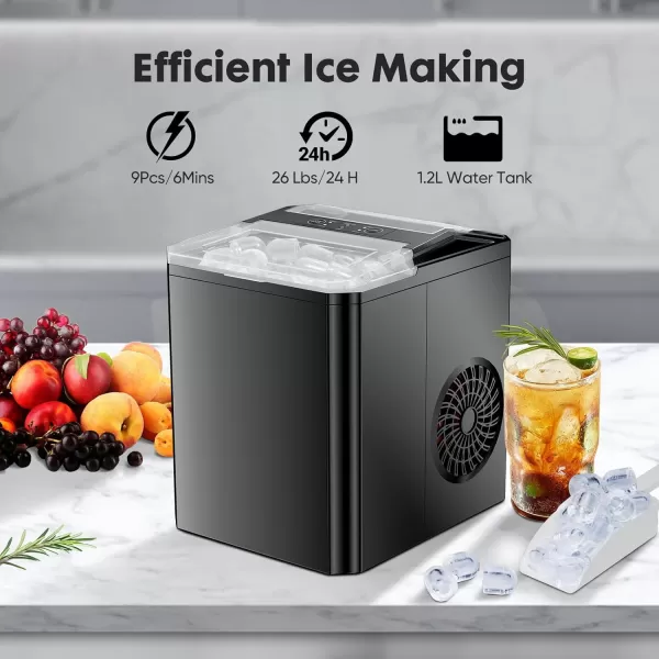 imageSweetcrispy Countertop Ice Maker Portable Ice Machine SelfCleaning 9 Cubes in 6 Mins 26 lbs24Hrs 2 Sizes of Bullet Ice for Home Party Office BlackBlack