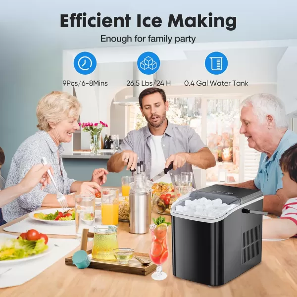 imageSweetcrispy Countertop Ice Maker Portable Ice Machine SelfCleaning 9 Cubes in 6 Mins 26 lbs24Hrs 2 Sizes of Bullet Ice for Home Party Office BlackCoalBlack