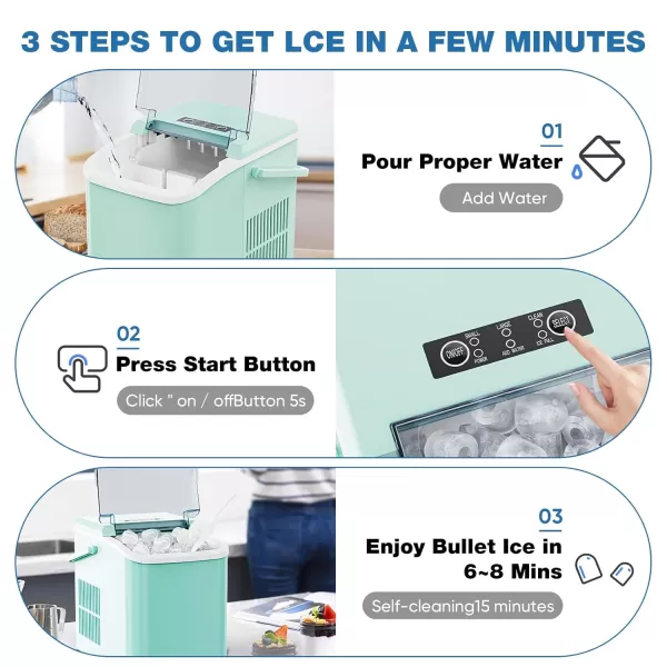 imageSweetcrispy Countertop Ice Maker Portable Ice Machine SelfCleaning 9 Cubes in 6 Mins 26 lbs24Hrs 2 Sizes of Bullet Ice for Home Party Office BlackGreen