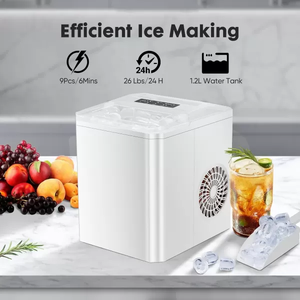 imageSweetcrispy Countertop Ice Maker Portable Ice Machine SelfCleaning 9 Cubes in 6 Mins 26 lbs24Hrs 2 Sizes of Bullet Ice for Home Party Office BlackWhite