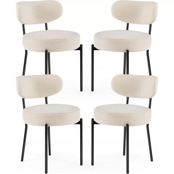 imageSweetcrispy Dining Chairs Set of 4 Boucle Upholstered Kitchen Chairs with Curved Backrest ampamp Metal Legs Mid Century Modern Round Dining Room Chairs for Vanity Living Room  BeigeBeige