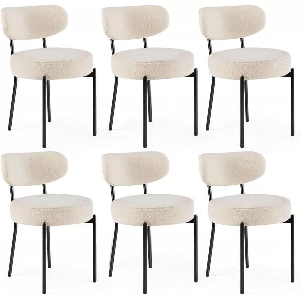 imageSweetcrispy Dining Chairs Set of 4 Boucle Upholstered Kitchen Chairs with Curved Backrest ampamp Metal Legs Mid Century Modern Round Dining Room Chairs for Vanity Living Room  BeigeBeige