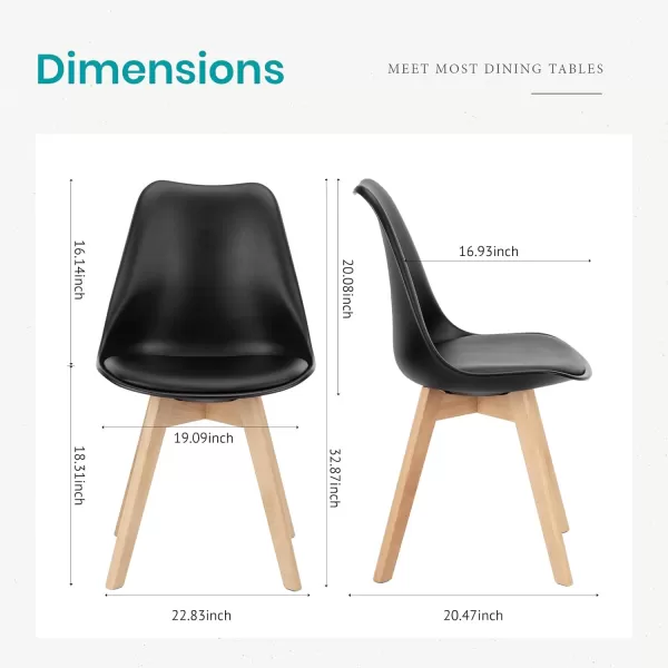 imageSweetcrispy Dining Chairs Set of 4 Kitchen Room PU Leather Mid Century Modern Chairs Upholstered Dining Desk Chairs with Wood Legs for Home Office WhiteBasic Black