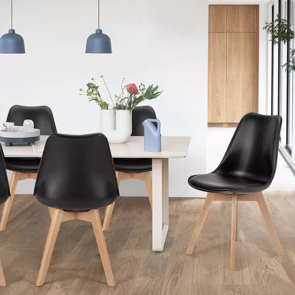 imageSweetcrispy Dining Chairs Set of 4 Kitchen Room PU Leather Mid Century Modern Chairs Upholstered Dining Desk Chairs with Wood Legs for Home Office WhiteBlack