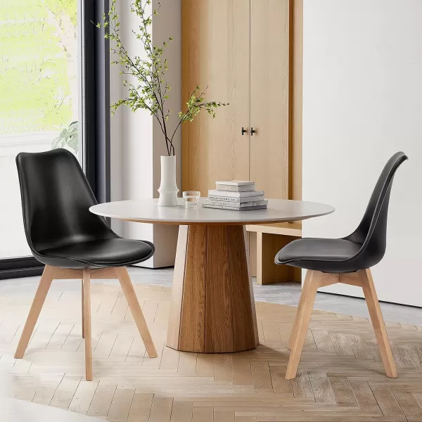 imageSweetcrispy Dining Chairs Set of 4 Kitchen Room PU Leather Mid Century Modern Chairs Upholstered Dining Desk Chairs with Wood Legs for Home Office WhiteBlack