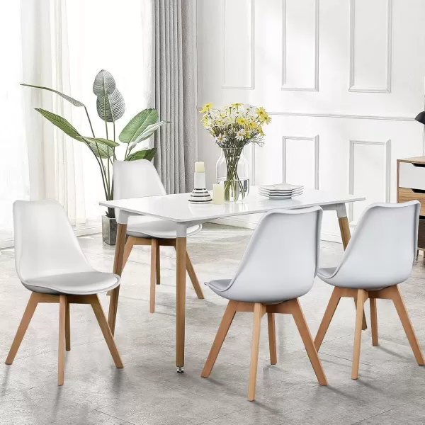 imageSweetcrispy Dining Chairs Set of 4 Kitchen Room PU Leather Mid Century Modern Chairs Upholstered Dining Desk Chairs with Wood Legs for Home Office WhiteBasic White