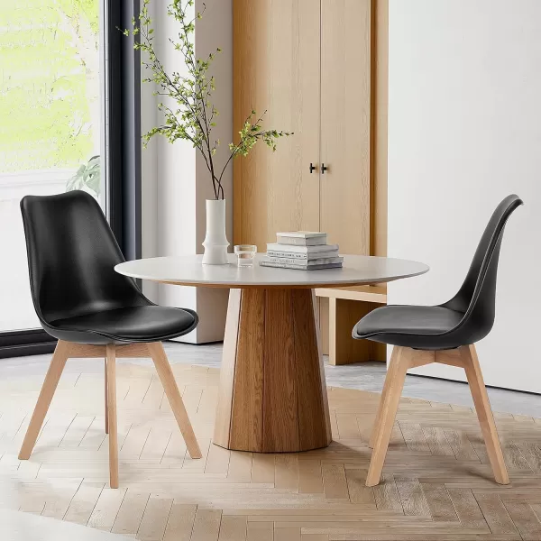 imageSweetcrispy Dining Chairs Set of 4 Kitchen Room PU Leather Mid Century Modern Chairs Upholstered Dining Desk Chairs with Wood Legs for Home Office WhiteBasic Black