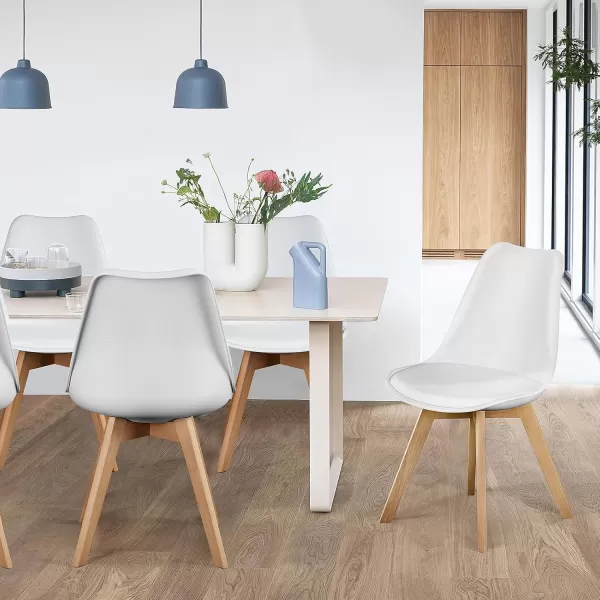 imageSweetcrispy Dining Chairs Set of 4 Kitchen Room PU Leather Mid Century Modern Chairs Upholstered Dining Desk Chairs with Wood Legs for Home Office WhiteClassical White