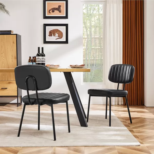 imageSweetcrispy Dining Chairs Set of 4 Upholstered Mid Century Modern Kitchen Dining Room Accent Chairs with Faux Leather Cushion Seat ampamp Metal Legs for Kitchen Living Room  BrownBlack