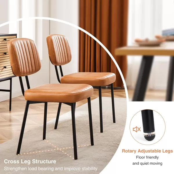 imageSweetcrispy Dining Chairs Set of 4 Upholstered Mid Century Modern Kitchen Dining Room Accent Chairs with Faux Leather Cushion Seat ampamp Metal Legs for Kitchen Living Room  BrownBrown