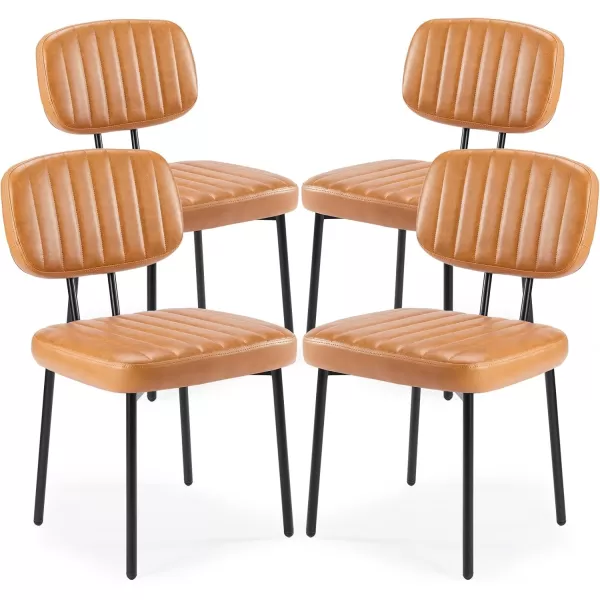 imageSweetcrispy Dining Chairs Set of 4 Upholstered Mid Century Modern Kitchen Dining Room Accent Chairs with Faux Leather Cushion Seat ampamp Metal Legs for Kitchen Living Room  BrownBrown