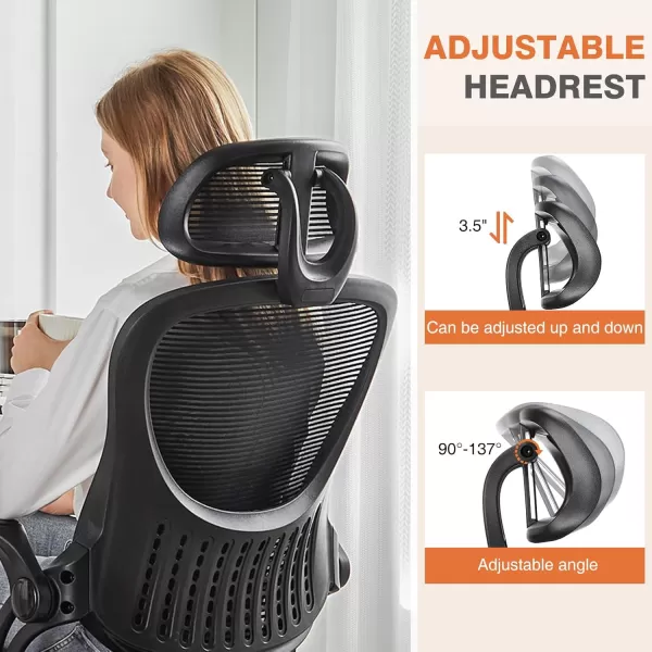 imageSweetcrispy Office Computer Desk Chair Ergonomic HighBack Mesh Rolling Work Chairs with Wheels and Adjustable Headrests Comfortable Lumbar Support Comfy Flipup Arms for HomeBedroomStudy BlackBlack