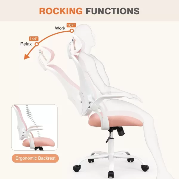 imageSweetcrispy Office Computer Desk Chair Ergonomic HighBack Mesh Rolling Work Chairs with Wheels and Adjustable Headrests Comfortable Lumbar Support Comfy Flipup Arms for HomeBedroomStudy BlackPink