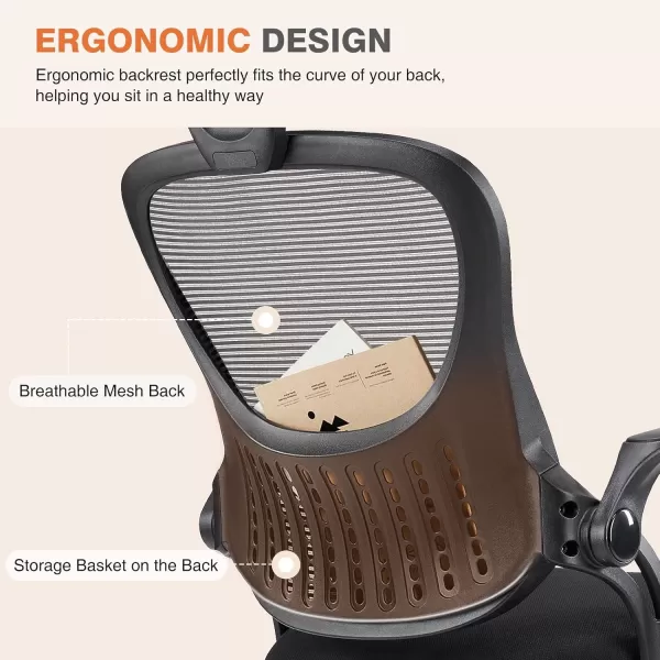 imageSweetcrispy Office Computer Desk Chair Ergonomic HighBack Mesh Rolling Work Chairs with Wheels and Adjustable Headrests Comfortable Lumbar Support Comfy Flipup Arms for HomeBedroomStudy BlackBlack