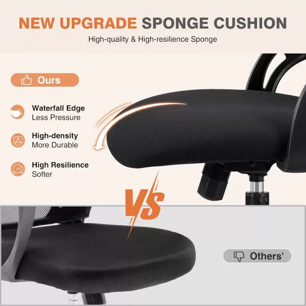 imageSweetcrispy Office Computer Desk Chair Ergonomic HighBack Mesh Rolling Work Chairs with Wheels and Adjustable Headrests Comfortable Lumbar Support Comfy Flipup Arms for HomeBedroomStudy BlackBlack