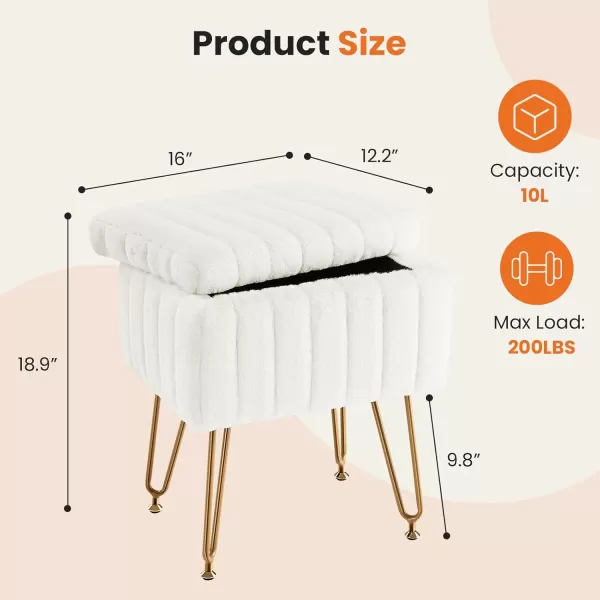 imageSweetcrispy Vanity Stool Chair with Storage Ottoman Faux Fur Soft Padded Makeup Footstools Seat with 4 Metal Legs AntiSlip Adjustable Feet Modern Cute Small Footrest for Home Entryway Bedroom WhiteWhite