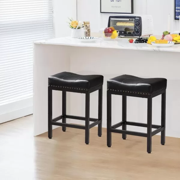 imageSweetcrispy 24 inch Bar Stools Set of 4 Upholstered Modern Counter Height Bar Stools for Kitchen Island Modern PU Leather Sadless Stools Chair with Metal Base and Footrest GrayBlack With Black Cushion