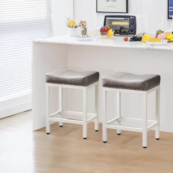 imageSweetcrispy 24 inch Bar Stools Set of 4 Upholstered Modern Counter Height Bar Stools for Kitchen Island Modern PU Leather Sadless Stools Chair with Metal Base and Footrest GrayWhite With Light Grey Cushion