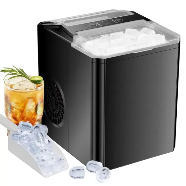 imageSweetcrispy Countertop Ice Maker Portable Ice Machine SelfCleaning 9 Cubes in 6 Mins 26 lbs24Hrs 2 Sizes of Bullet Ice for Home Party Office BlackBlack