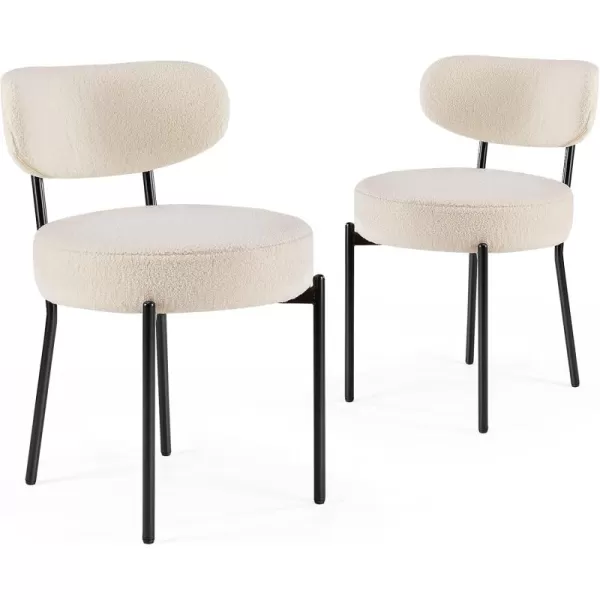 imageSweetcrispy Dining Chairs Set of 4 Boucle Upholstered Kitchen Chairs with Curved Backrest ampamp Metal Legs Mid Century Modern Round Dining Room Chairs for Vanity Living Room  BeigeBeige