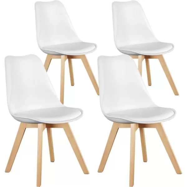 imageSweetcrispy Dining Chairs Set of 4 Kitchen Room PU Leather Mid Century Modern Chairs Upholstered Dining Desk Chairs with Wood Legs for Home Office WhiteBasic White