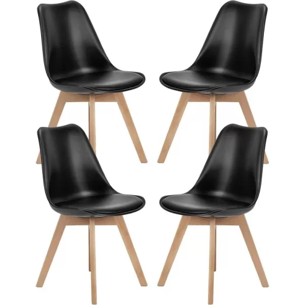 imageSweetcrispy Dining Chairs Set of 4 Kitchen Room PU Leather Mid Century Modern Chairs Upholstered Dining Desk Chairs with Wood Legs for Home Office WhiteBlack