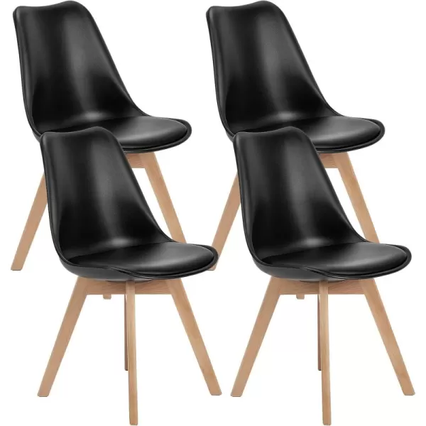 imageSweetcrispy Dining Chairs Set of 4 Kitchen Room PU Leather Mid Century Modern Chairs Upholstered Dining Desk Chairs with Wood Legs for Home Office WhiteBasic Black