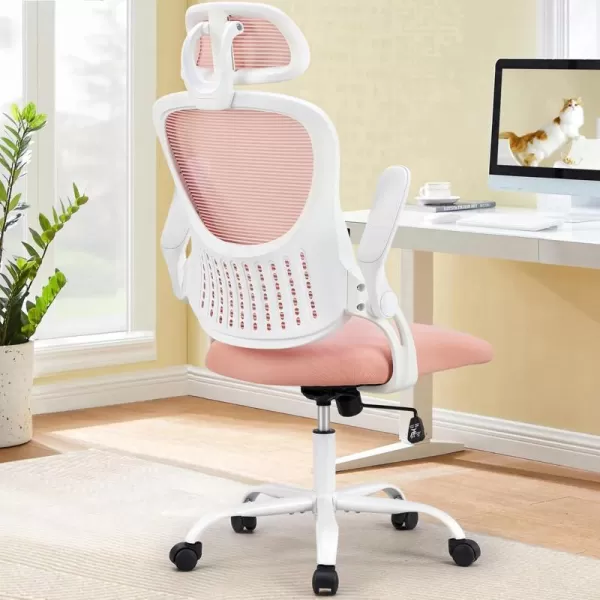 imageSweetcrispy Office Computer Desk Chair Ergonomic HighBack Mesh Rolling Work Chairs with Wheels and Adjustable Headrests Comfortable Lumbar Support Comfy Flipup Arms for HomeBedroomStudy BlackPink