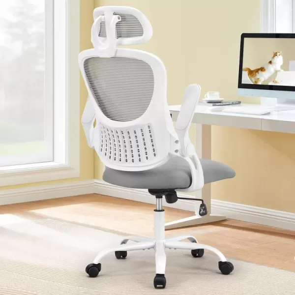 imageSweetcrispy Office Computer Desk Chair Ergonomic HighBack Mesh Rolling Work Chairs with Wheels and Adjustable Headrests Comfortable Lumbar Support Comfy Flipup Arms for HomeBedroomStudy BlackGrey