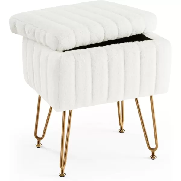 imageSweetcrispy Vanity Stool Chair with Storage Ottoman Faux Fur Soft Padded Makeup Footstools Seat with 4 Metal Legs AntiSlip Adjustable Feet Modern Cute Small Footrest for Home Entryway Bedroom WhiteWhite