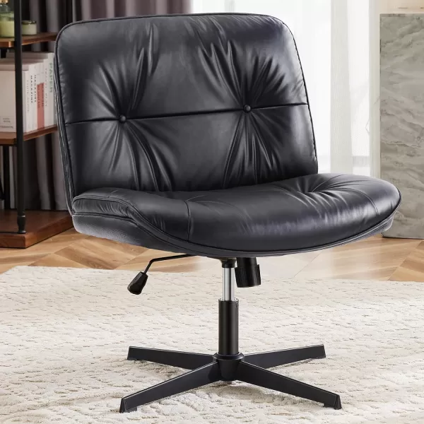 imageSweetcrispy Criss Cross Chair Legged Armless Office Desk Chair No Wheels Swivel Vanity Chair Height Adjustable Wide Seat Computer Task Chair Fabric Vanity Modern Home Chair WhiteBlack