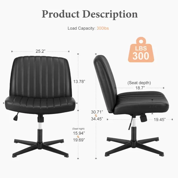 imageSweetcrispy Criss Cross Chair Legged Armless Office Desk Chair No Wheels Swivel Vanity Chair Height Adjustable Wide Seat Computer Task Chair Fabric Vanity Modern Home Chair WhiteLeatherblack