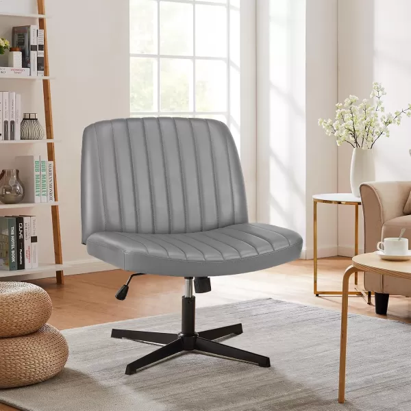 imageSweetcrispy Criss Cross Chair Legged Armless Office Desk Chair No Wheels Swivel Vanity Chair Height Adjustable Wide Seat Computer Task Chair Fabric Vanity Modern Home Chair WhiteGrey Leather