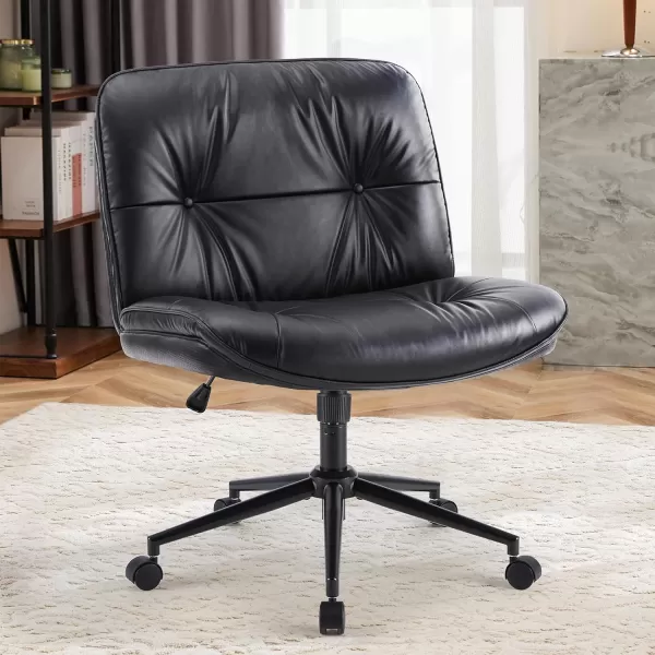 imageSweetcrispy Criss Cross Chair Legged Armless Office Desk Chair No Wheels Swivel Vanity Chair Height Adjustable Wide Seat Computer Task Chair Fabric Vanity Modern Home Chair WhiteBlack