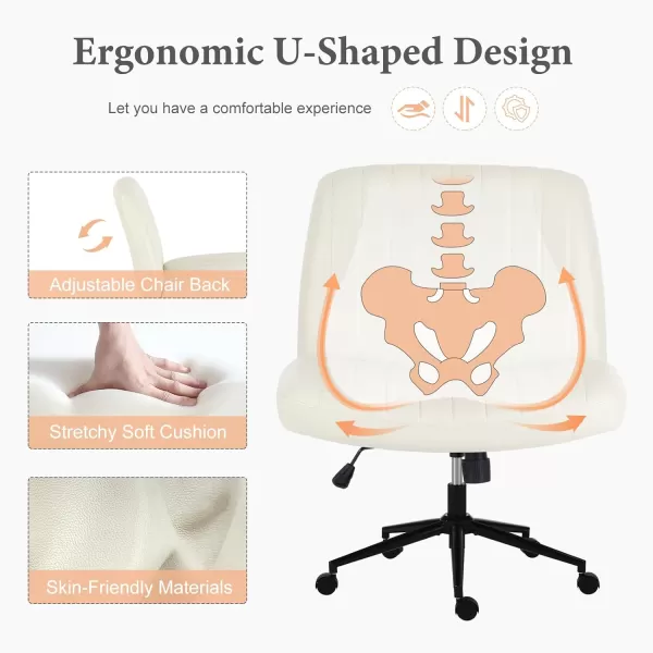 imageSweetcrispy Criss Cross Chair Legged Armless Office Desk Chair No Wheels Swivel Vanity Chair Height Adjustable Wide Seat Computer Task Chair Fabric Vanity Modern Home Chair WhiteWhite