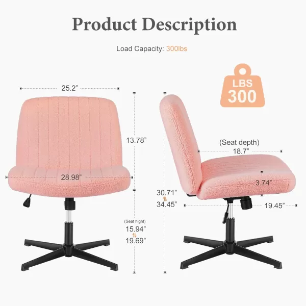 imageSweetcrispy Criss Cross Chair Legged Armless Office Desk Chair No Wheels Swivel Vanity Chair Height Adjustable Wide Seat Computer Task Chair Fabric Vanity Modern Home Chair WhitePink