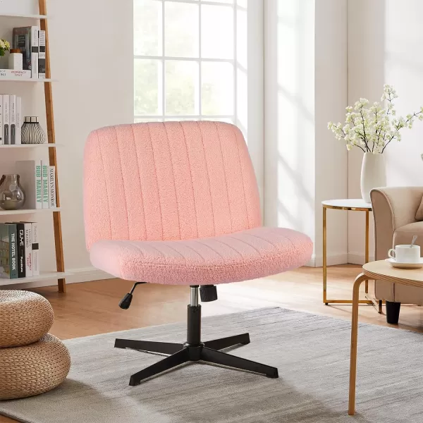imageSweetcrispy Criss Cross Chair Legged Armless Office Desk Chair No Wheels Swivel Vanity Chair Height Adjustable Wide Seat Computer Task Chair Fabric Vanity Modern Home Chair WhitePink