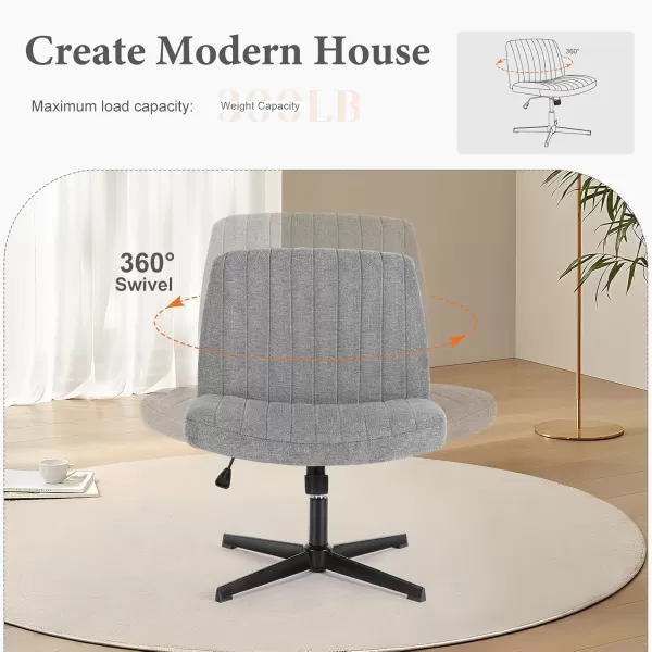 imageSweetcrispy Criss Cross Chair Legged Armless Office Desk Chair No Wheels Swivel Vanity Chair Height Adjustable Wide Seat Computer Task Chair Fabric Vanity Modern Home Chair WhiteGrey