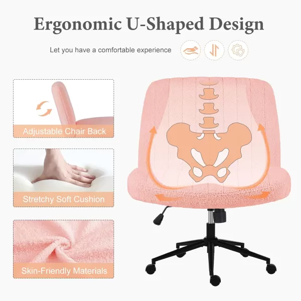 imageSweetcrispy Criss Cross Chair Legged Armless Office Desk Chair No Wheels Swivel Vanity Chair Height Adjustable Wide Seat Computer Task Chair Fabric Vanity Modern Home Chair WhitePink
