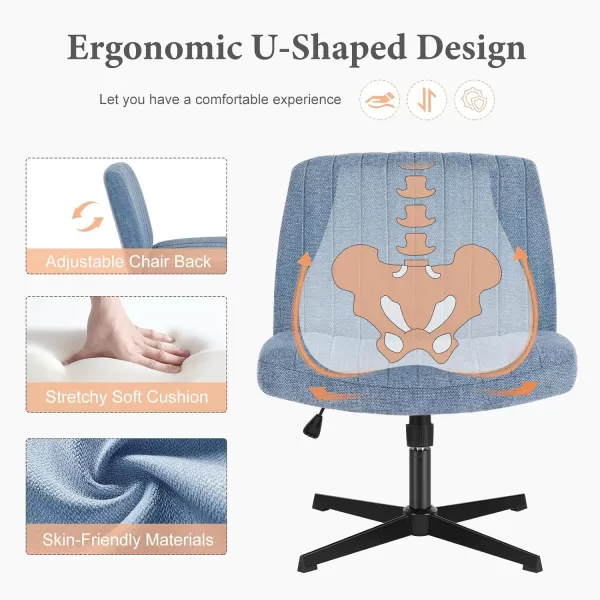 imageSweetcrispy Criss Cross Chair Legged Armless Office Desk Chair No Wheels Swivel Vanity Chair Height Adjustable Wide Seat Computer Task Chair Fabric Vanity Modern Home Chair WhiteBlue