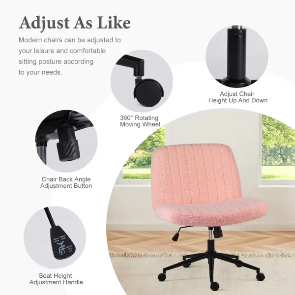 imageSweetcrispy Criss Cross Chair Legged Armless Office Desk Chair No Wheels Swivel Vanity Chair Height Adjustable Wide Seat Computer Task Chair Fabric Vanity Modern Home Chair WhitePink