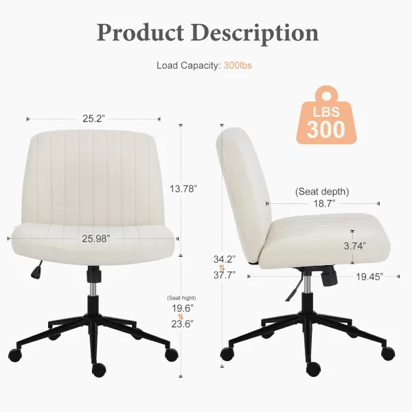 imageSweetcrispy Criss Cross Chair Legged Armless Office Desk Chair No Wheels Swivel Vanity Chair Height Adjustable Wide Seat Computer Task Chair Fabric Vanity Modern Home Chair WhiteBeige