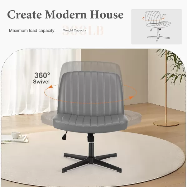 imageSweetcrispy Criss Cross Chair Legged Armless Office Desk Chair No Wheels Swivel Vanity Chair Height Adjustable Wide Seat Computer Task Chair Fabric Vanity Modern Home Chair WhiteGrey Leather