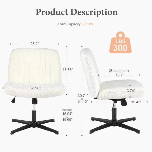 imageSweetcrispy Criss Cross Chair Legged Armless Office Desk Chair No Wheels Swivel Vanity Chair Height Adjustable Wide Seat Computer Task Chair Fabric Vanity Modern Home Chair WhiteFurry White