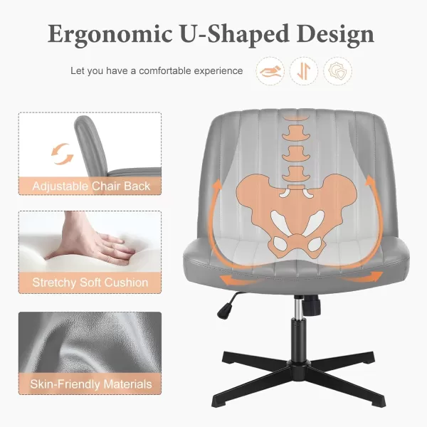 imageSweetcrispy Criss Cross Chair Legged Armless Office Desk Chair No Wheels Swivel Vanity Chair Height Adjustable Wide Seat Computer Task Chair Fabric Vanity Modern Home Chair WhiteGrey Leather