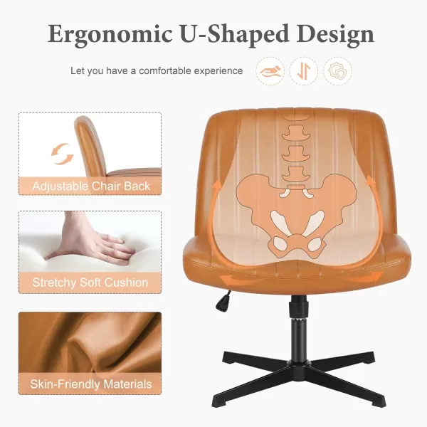 imageSweetcrispy Criss Cross Chair Legged Armless Office Desk Chair No Wheels Swivel Vanity Chair Height Adjustable Wide Seat Computer Task Chair Fabric Vanity Modern Home Chair WhiteBrown