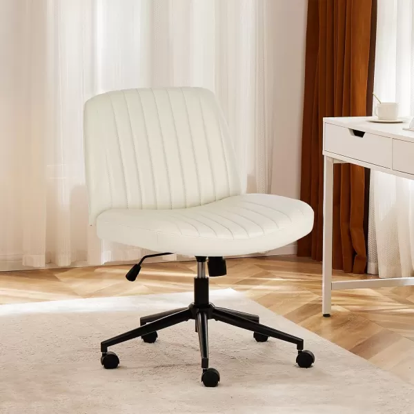 imageSweetcrispy Criss Cross Chair Legged Armless Office Desk Chair No Wheels Swivel Vanity Chair Height Adjustable Wide Seat Computer Task Chair Fabric Vanity Modern Home Chair WhiteWhite